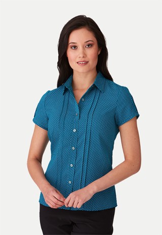 City Collection Womens City Stretch Spot S/S Shirt:Teal